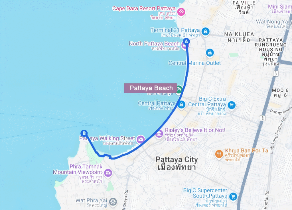 Pattaya Beach Map to quick orientation